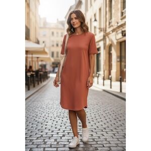 Universal Standard T Shirt Dress Orange Cotton Spandex Crew Neck XS (4XS) NWT